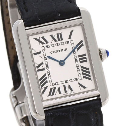 Cartier Watches Quartz W1018255 Stainless Steel, Leather Silver Tank Solo Sm Silver Dial Women