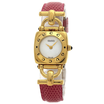 Gucci Watches Quartz 6300L Gold Plated, Leather Gold Logo White Dial Women