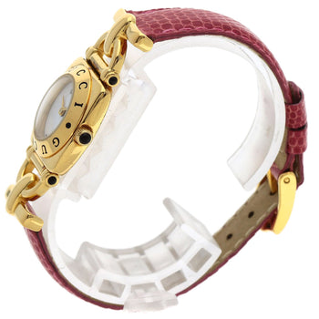 Gucci Watches Quartz 6300L Gold Plated, Leather Gold Logo White Dial Women