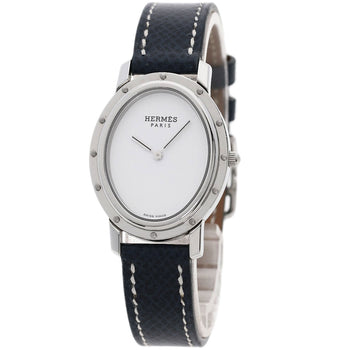 Hermes Watches Quartz Co1.510 Stainless Steel, Leather Silver Clipper Oval White Dial Women
