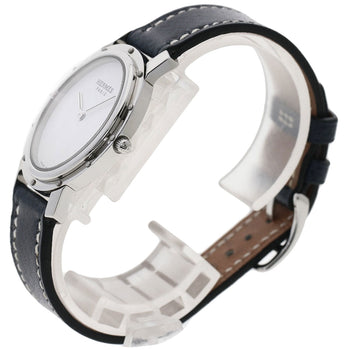 Hermes Watches Quartz Co1.510 Stainless Steel, Leather Silver Clipper Oval White Dial Women