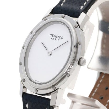 Hermes Watches Quartz Co1.510 Stainless Steel, Leather Silver Clipper Oval White Dial Women