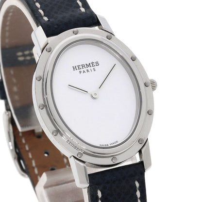 Hermes Watches Quartz Co1.510 Stainless Steel, Leather Silver Clipper Oval White Dial Women