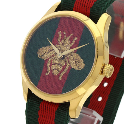 Gucci Watches Quartz Ya126.4 Gold Plated, Nylon Gold G Timeless Marche De Merveille Red X Green