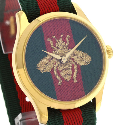 Gucci Watches Quartz Ya126.4 Gold Plated, Nylon Gold G Timeless Marche De Merveille Red X Green