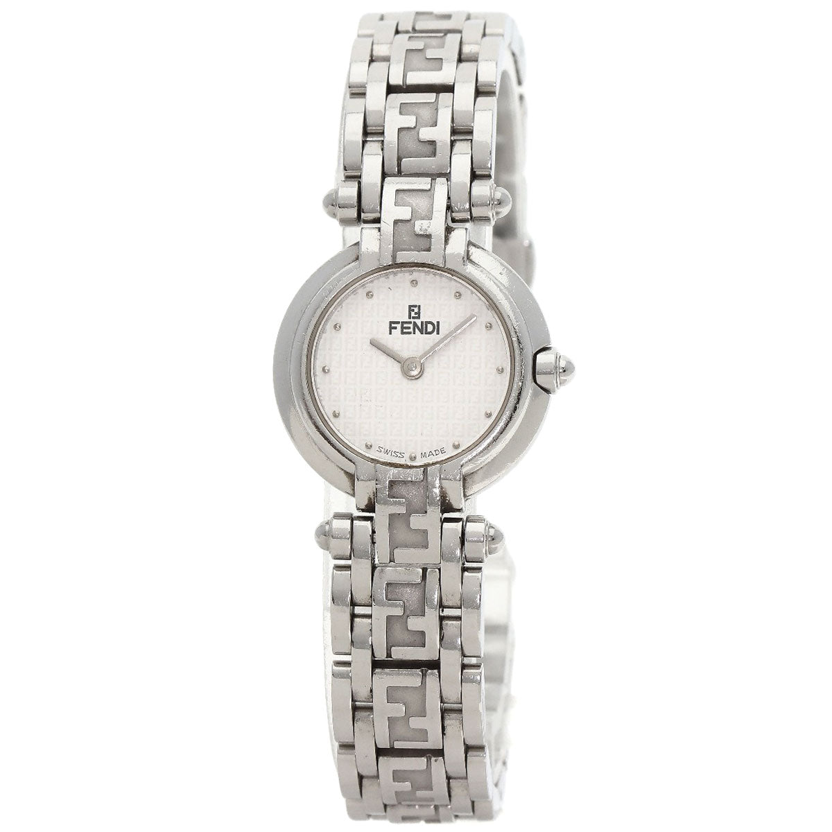 Fendi Watches Quartz 750L Stainless Steel , Stainless Steel Silver Zucca Pattern Round Face White