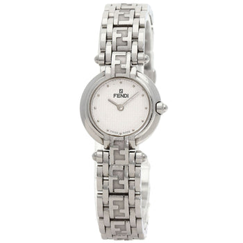 Fendi Watches Quartz 750L Stainless Steel , Stainless Steel Silver Zucca Pattern Round Face White