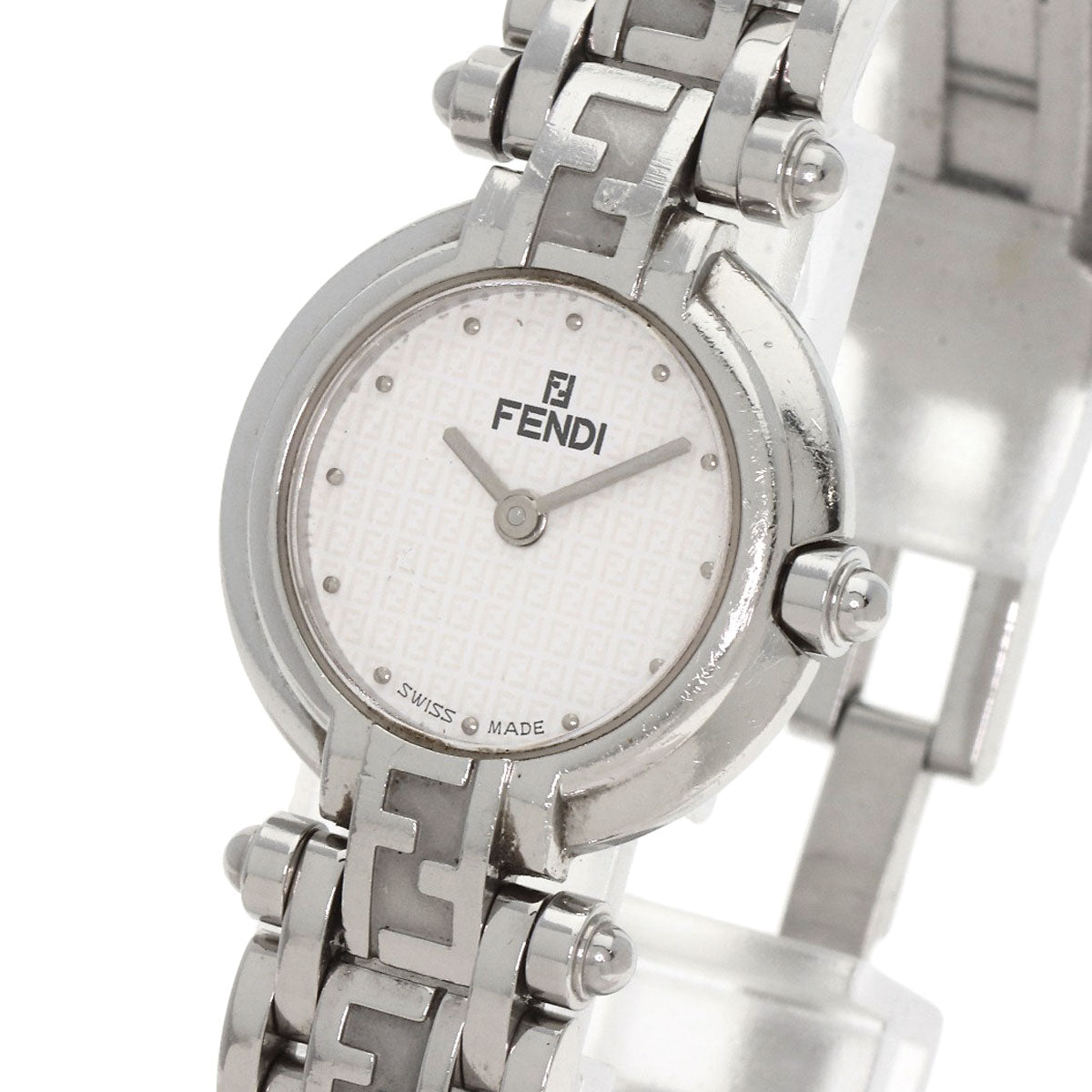 Fendi Watches Quartz 750L Stainless Steel , Stainless Steel Silver Zucca Pattern Round Face White