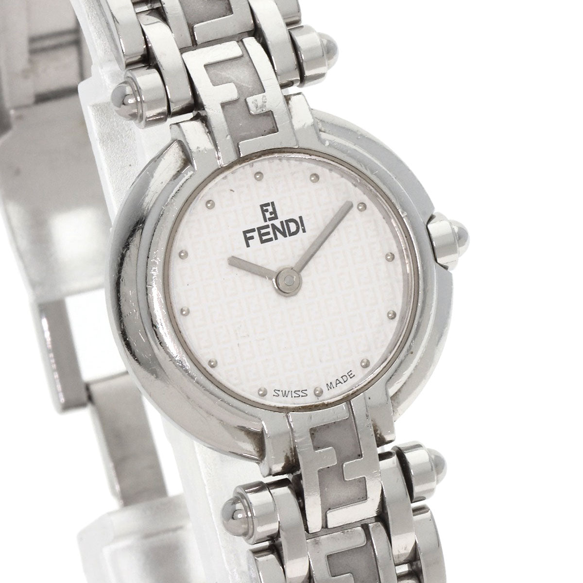 Fendi Watches Quartz 750L Stainless Steel , Stainless Steel Silver Zucca Pattern Round Face White