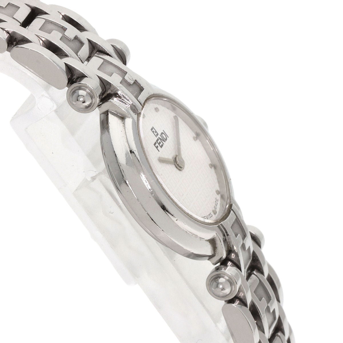Fendi Watches Quartz 750L Stainless Steel , Stainless Steel Silver Zucca Pattern Round Face White
