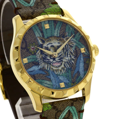 Gucci Watches Quartz Ya1264187 Gold Plated Gold G Timeless Tiger Motif Tiger Pattern Dial