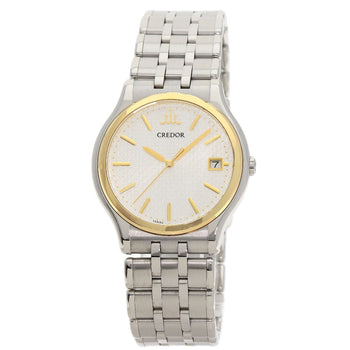 Seiko Watches Quartz Gcaz054 Stainless Steel Silver Credor Round Face Silver Dial