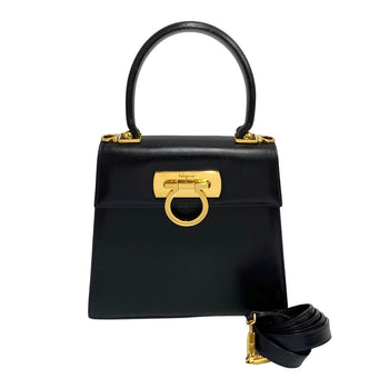 Salvatore Ferragamo Shoulder Bag Calfskin, Leather Black Gancini Women