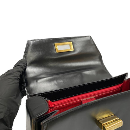 Celine Shoulder Bag Calfskin, Leather Black Logo Turn Lock Women