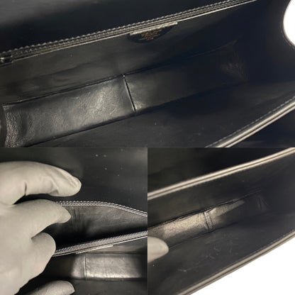 Celine Shoulder Bag Calfskin, Leather Black Circle Logo Metal 2Way Women