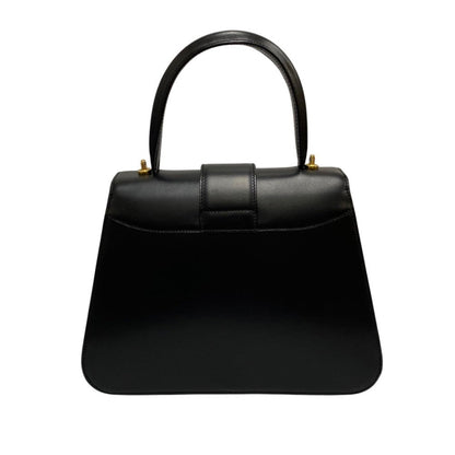 Celine Shoulder Bag Calfskin, Leather Black Circle Logo Metal 2Way Women