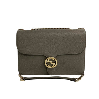 Gucci Shoulder Bag Leather Gray Interlocking Women