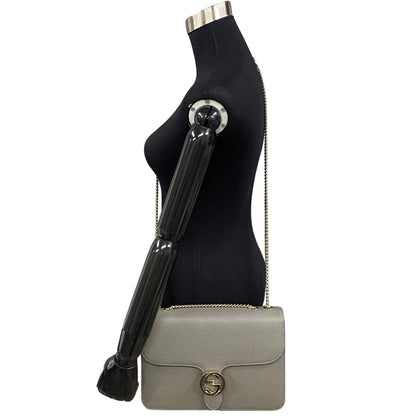 Gucci Shoulder Bag Leather Gray Interlocking Women
