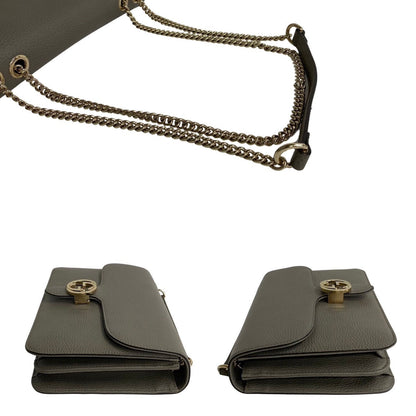 Gucci Shoulder Bag Leather Gray Interlocking Women