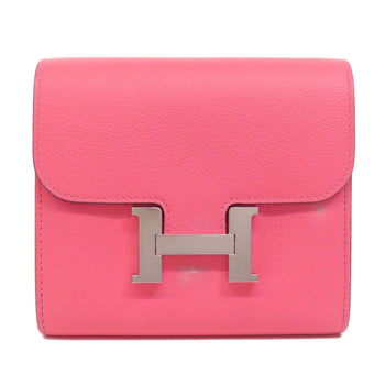 Hermes Bifold Wallet Vaugham Pink Constance Compact Silvermetal Women