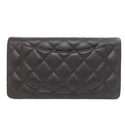 Chanel Long Wallet Purse Lambskin Black Matelasse Silvermetal Women