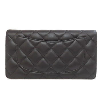 Chanel Long Wallet Purse Lambskin Black Matelasse Silvermetal Women