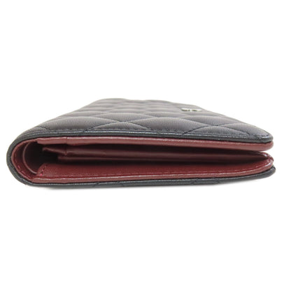 Chanel Long Wallet Purse Lambskin Black Matelasse Silvermetal Women