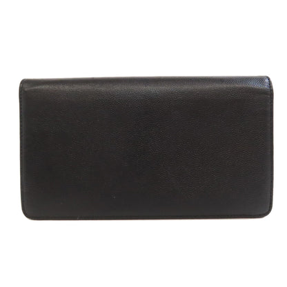Chanel Long Wallet Purse Grained Calfskin Skin Black Coco Mark Silvermetal Women