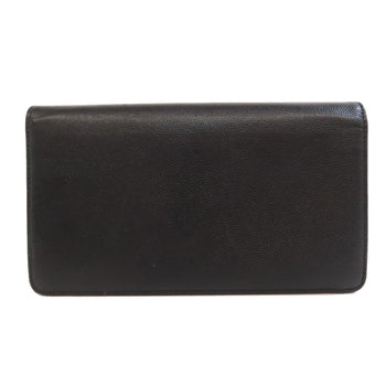 Chanel Long Wallet Purse Grained Calfskin Skin Black Coco Mark Silvermetal Women