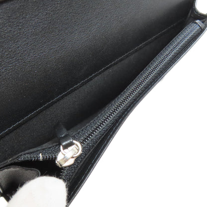 Chanel Long Wallet Purse Grained Calfskin Skin Black Coco Mark Silvermetal Women