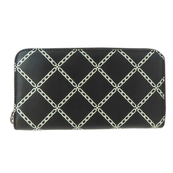 Burberry Long Wallet Purse Leather Black Chain Motif Women(Unisex)