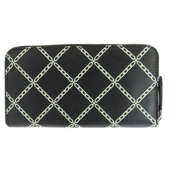 Burberry Long Wallet Purse Leather Black Chain Motif Women(Unisex)