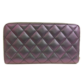 Chanel Long Wallet Purse Calfskin Purple Matelasse Coco Mark Silvermetal Women