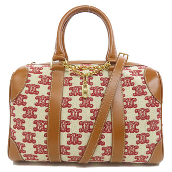 Celine Boston Duffel Bag Canvas Brown Triomphe 2Way Women