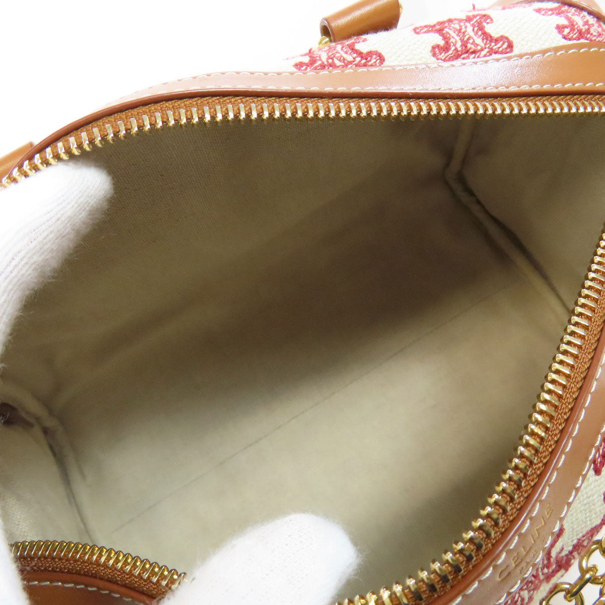 Celine Boston Duffel Bag Canvas Brown Triomphe 2Way Women
