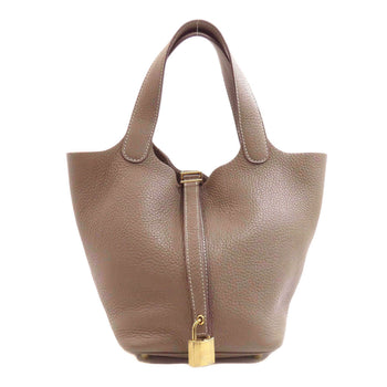 Hermes Handbag Taurillon Clemence Beige Picotin Lock Pm Gold Metal Women