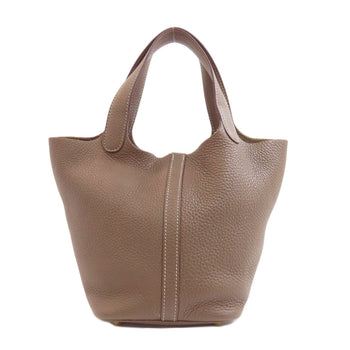 Hermes Handbag Taurillon Clemence Beige Picotin Lock Pm Gold Metal Women