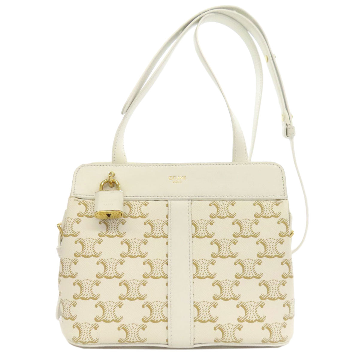 Celine Shoulder Bag Pvc White Triomphe Women