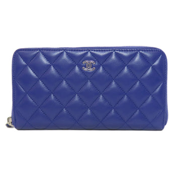 Chanel Long Wallet Purse Lambskin Purple Matelasse Coco Mark Silvermetal Women