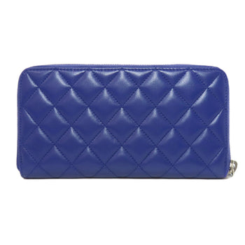 Chanel Long Wallet Purse Lambskin Purple Matelasse Coco Mark Silvermetal Women