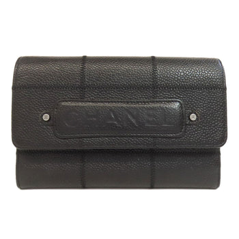 Chanel Bifold Wallet Grained Calfskin Skin Black Chocolate Bar Silver Metal Women