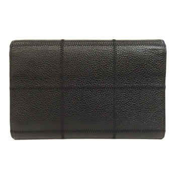 Chanel Bifold Wallet Grained Calfskin Skin Black Chocolate Bar Silver Metal Women