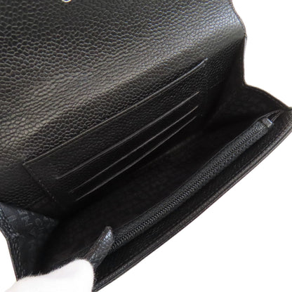 Chanel Bifold Wallet Grained Calfskin Skin Black Chocolate Bar Silver Metal Women