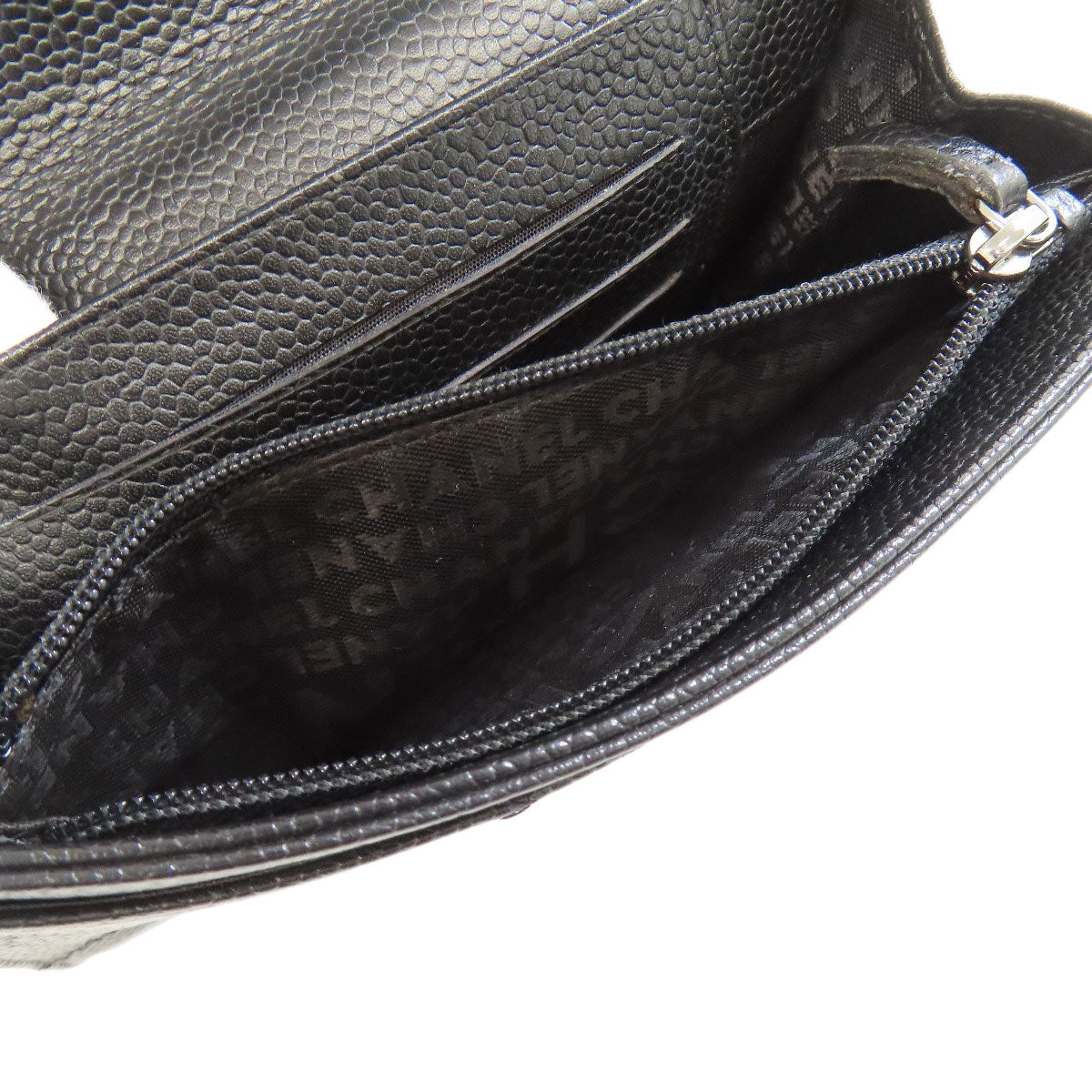 Chanel Bifold Wallet Grained Calfskin Skin Black Chocolate Bar Silver Metal Women