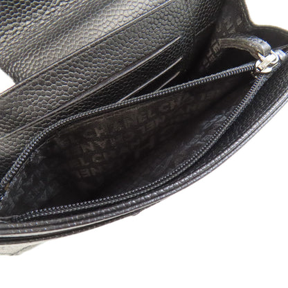 Chanel Bifold Wallet Grained Calfskin Skin Black Chocolate Bar Silver Metal Women