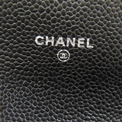 Chanel Bifold Wallet Grained Calfskin Skin Black Chocolate Bar Silver Metal Women