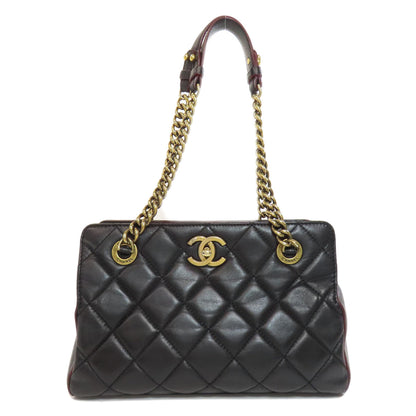 Chanel Shoulder Bag Lambskin Black Chain Bag Matelasse Gold Metal Women