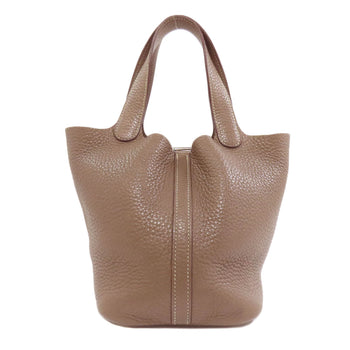 Hermes Handbag Taurillon Clemence Beige Picotin Lock Pm Etoupe Silvermetal Women