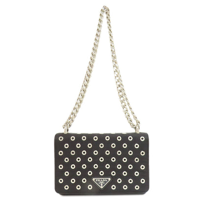 Prada Shoulder Bag Calfskin Black Chainshoulder Women