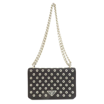 Prada Shoulder Bag Calfskin Black Chainshoulder Women